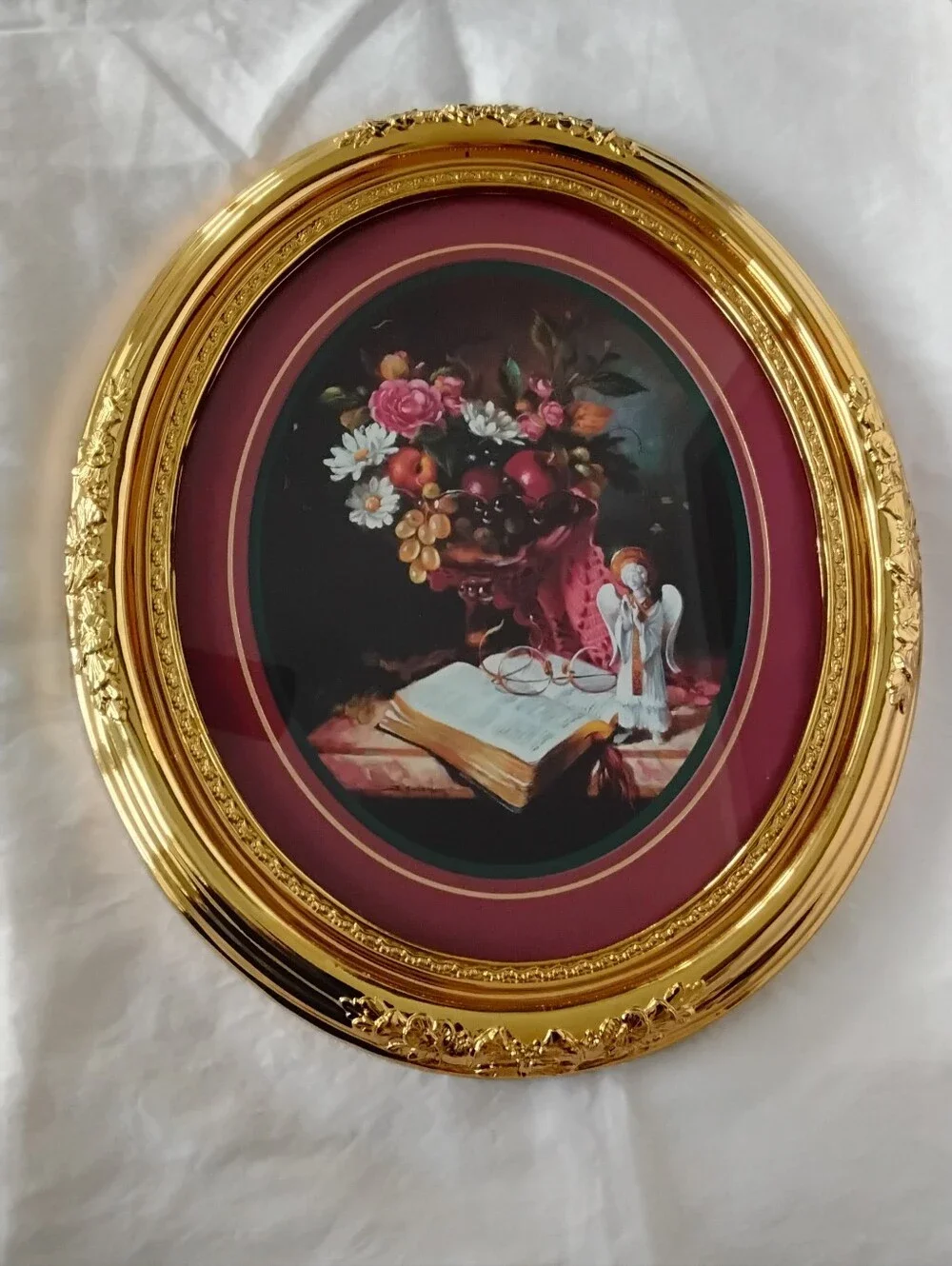 Vtg Homco Gold Oval Framed Floral